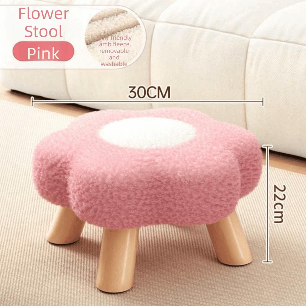 Solid Wood Low Stool Soft Padded Sofa Bench Simple Style Soft Padded Stool  Household Use розовый