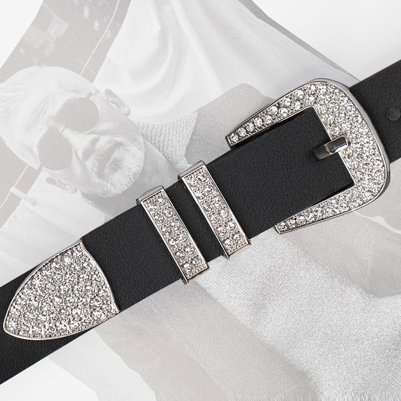 New Women's Belt Diamond-encrusted Spice Girl Y2K Alloy Premium Belt Women's Black Versatile Jeans Decorative Belt