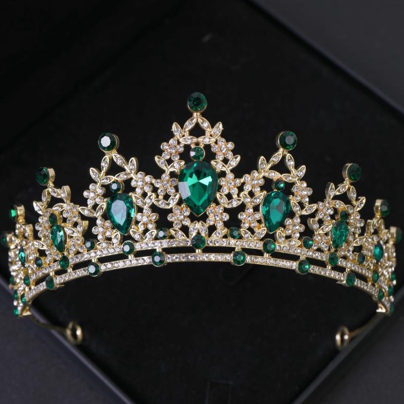 Bridal Headwear Green-Colour Women's Fashion Party Crown Girl Performance Tiaras