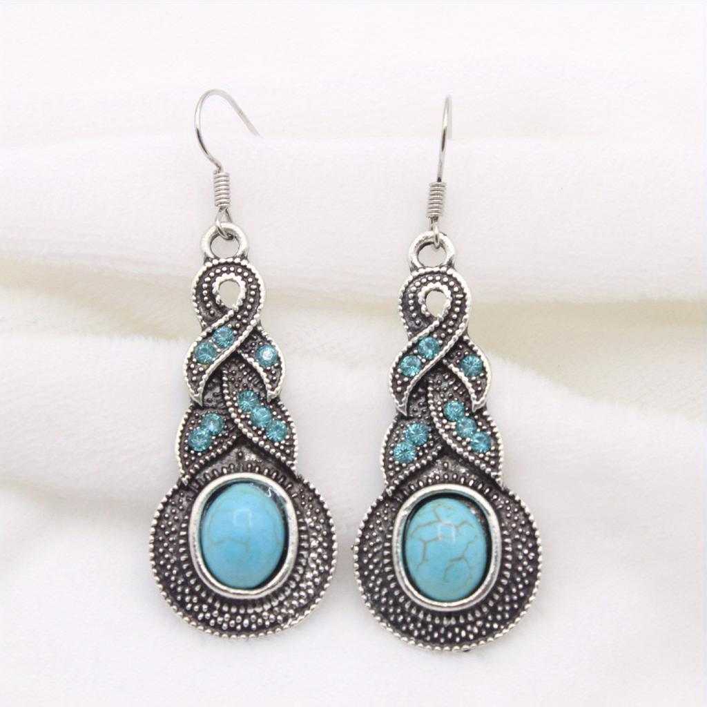 2PCS Bohemian Vintage Teardrop Turquoise Earrings, Women's Unique Jewelry Accessories