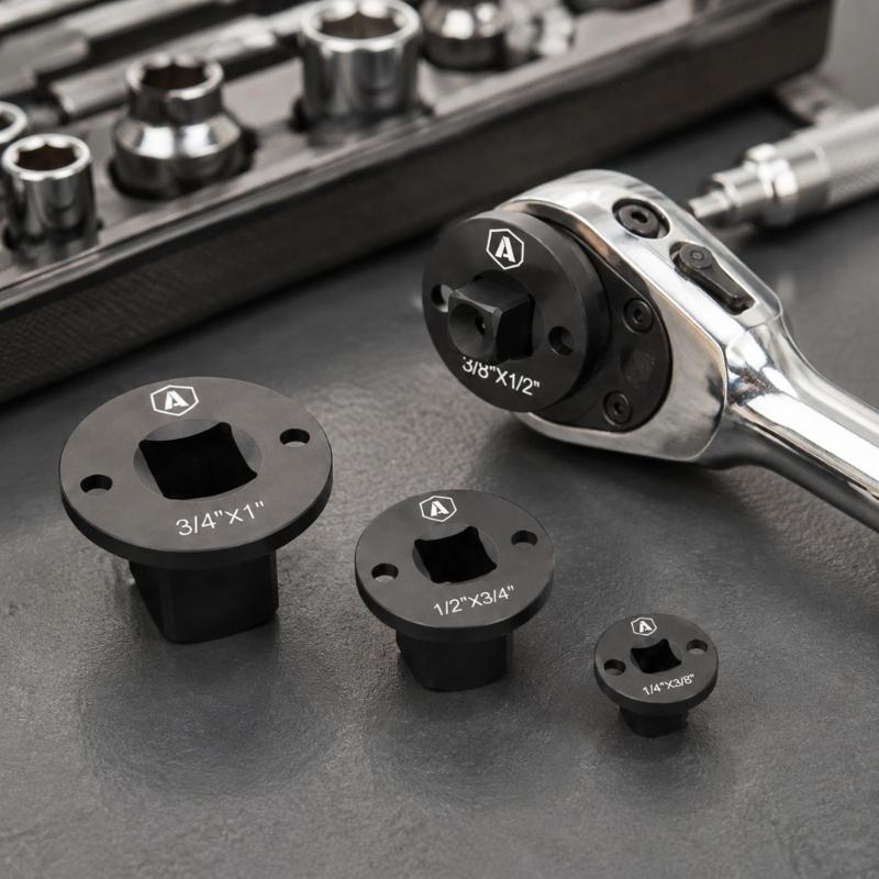 Low Impact Socket Adapter Set, 4 Piece Metal Square Size Change Kit with Detent Ball Locking for Vehicle Repair, Garage Service and Daily Maintenance