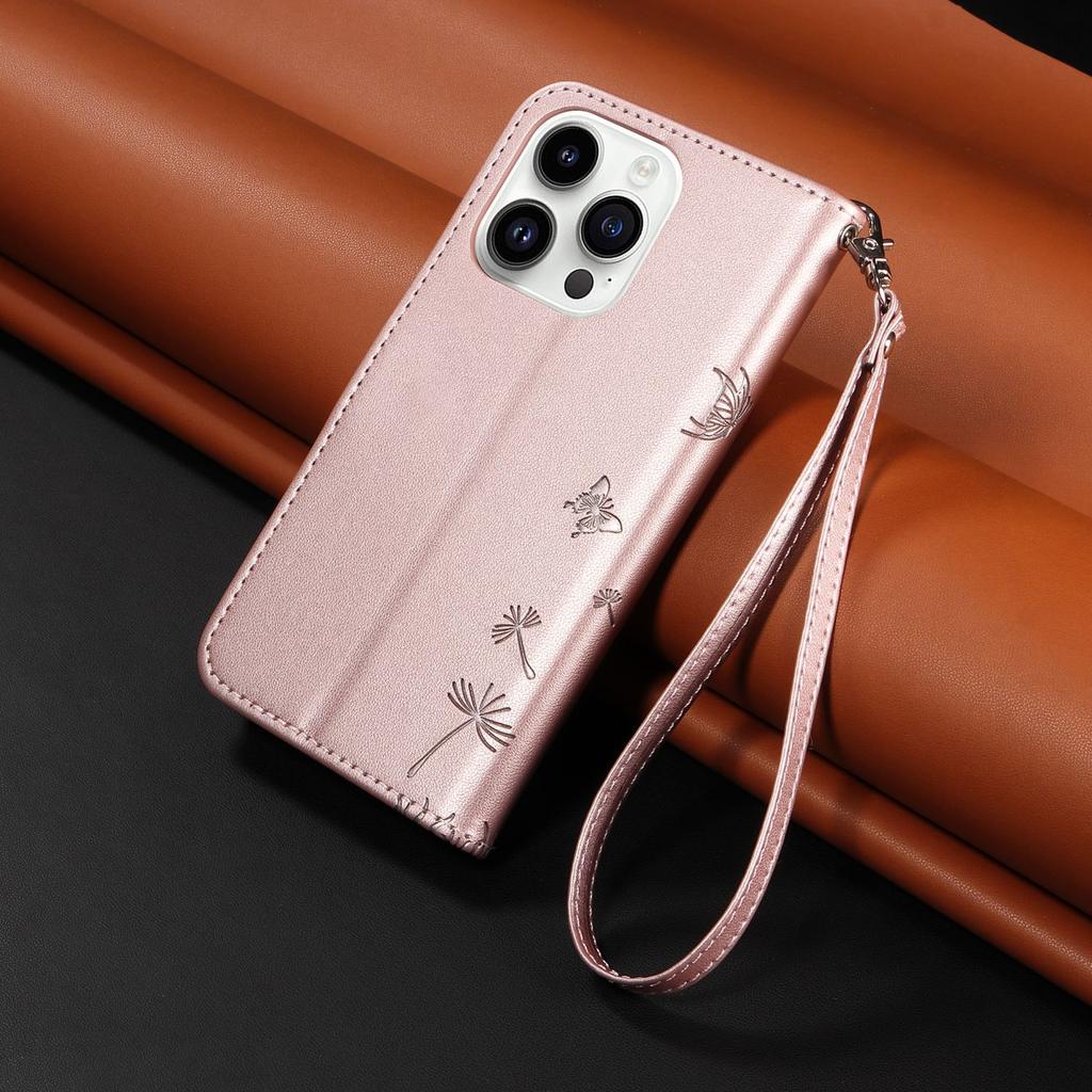 Leather Wallet Flip Case For OPPO A57S A77 A15 A15S A16 A16S A54S A17 A96 4G 5G Dandelion Embossed Design, Card Slots, Wrist Strap