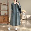 Plus Size Denim Dress Vintage Loose Long Maxi Dress Women Casual Cotton Dresses Autumn