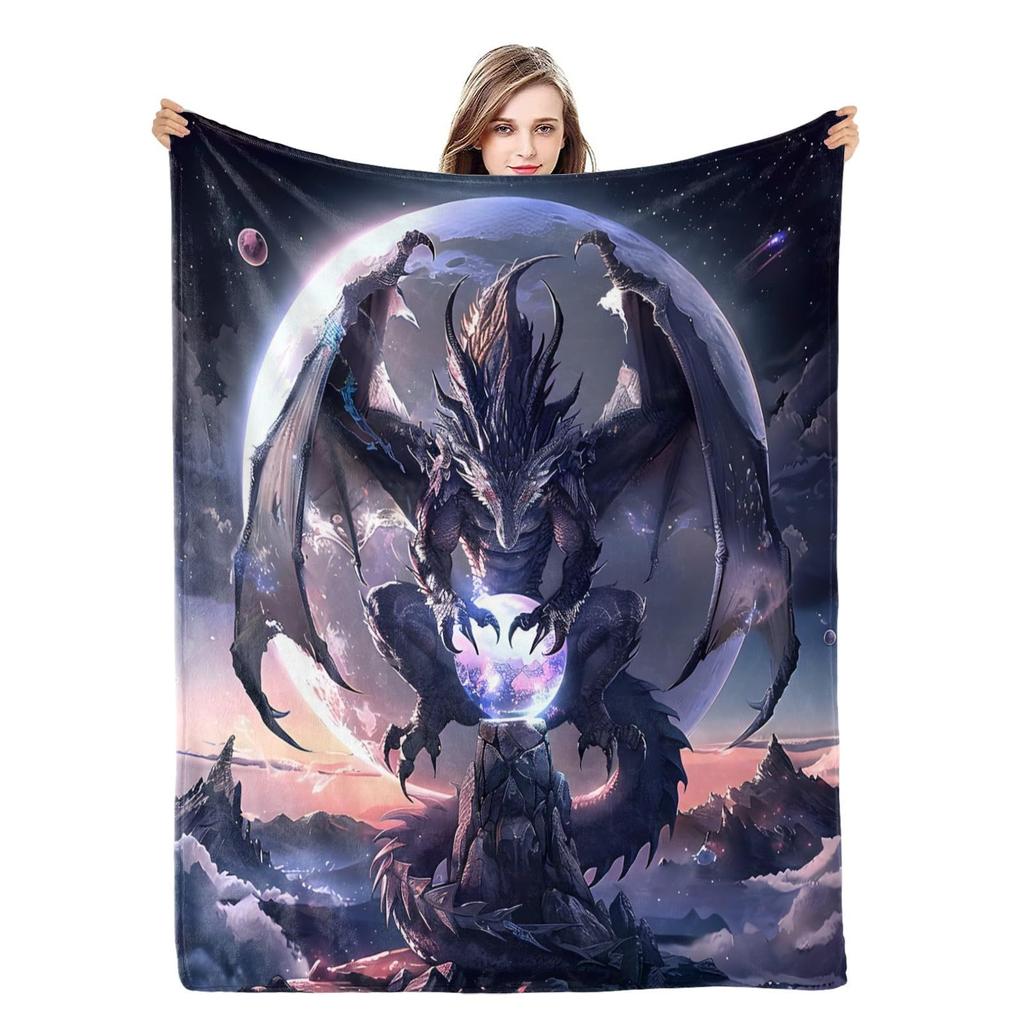 Purple Dragon Pattern Blanket Warm Flannel Blanket For Travel Camping Outdoor Picnic Blanket