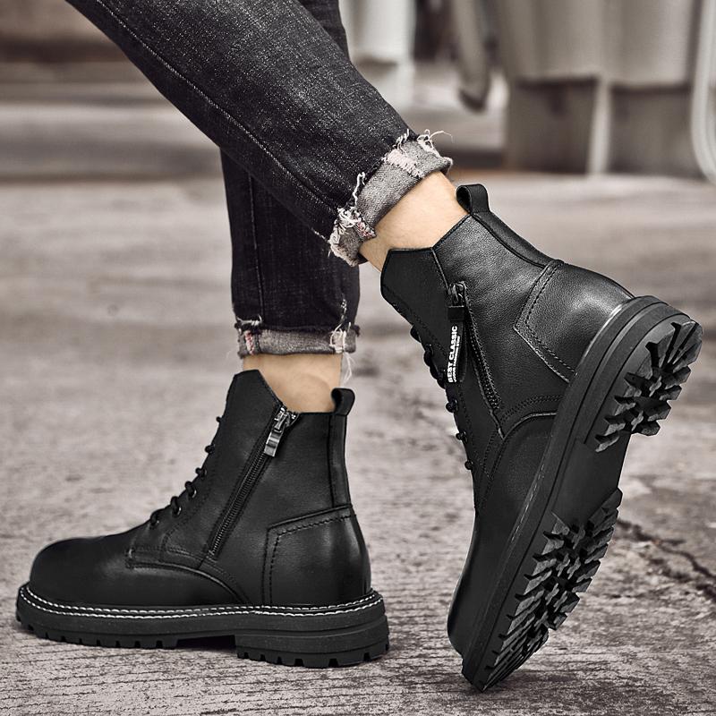 Luxury Brand Autumn Winter High Top Boots Men Casual Outdoor Cow Leather Shoes New Genuine Leather Designer Ankle Boots