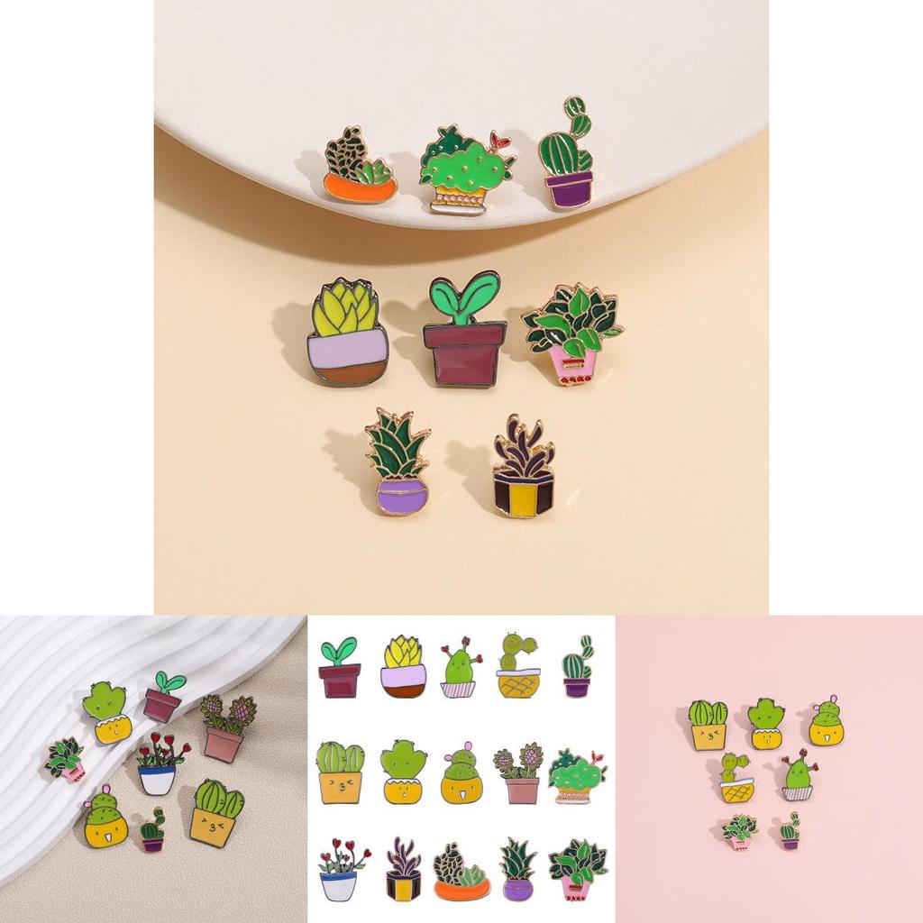Charming Cartoon Mini Cactus Plant Brooch Alloy Badge For Fashionable Clothing Accessories