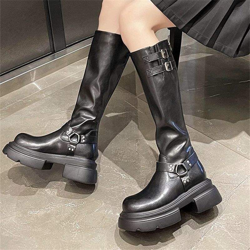 Dicker Absatz dicke Sohle Damenstiefel 2025 Herbst und Winter neue Modelle aber Knie zeigen Beine lang Ritterstiefel Internet-Berühmtheit tragen dünne Stiefel Tide