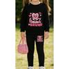 Girls' Heart Cartoon Casual Comfortable Soft Loose Pullover Sweatshirt and Leggings 2-Piece Set, New Autumn/Winter, Playful, Sweet and Cool Style