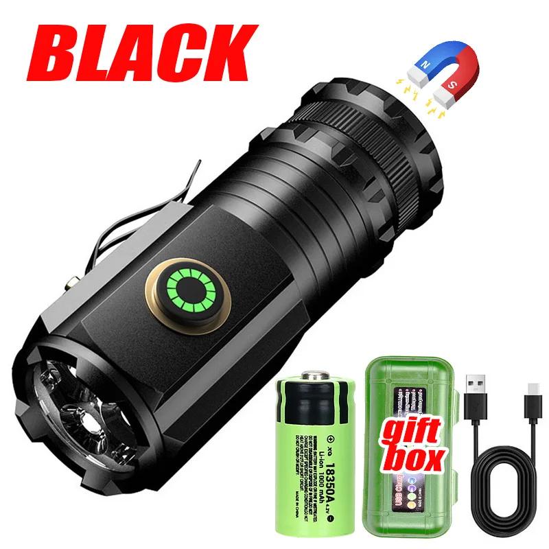 High Power Led Flashlights MINI Torch With 3 LED and Powerful Magnet Self-defense Lamp 5 Lighting Modes Bright Outdoor Lights