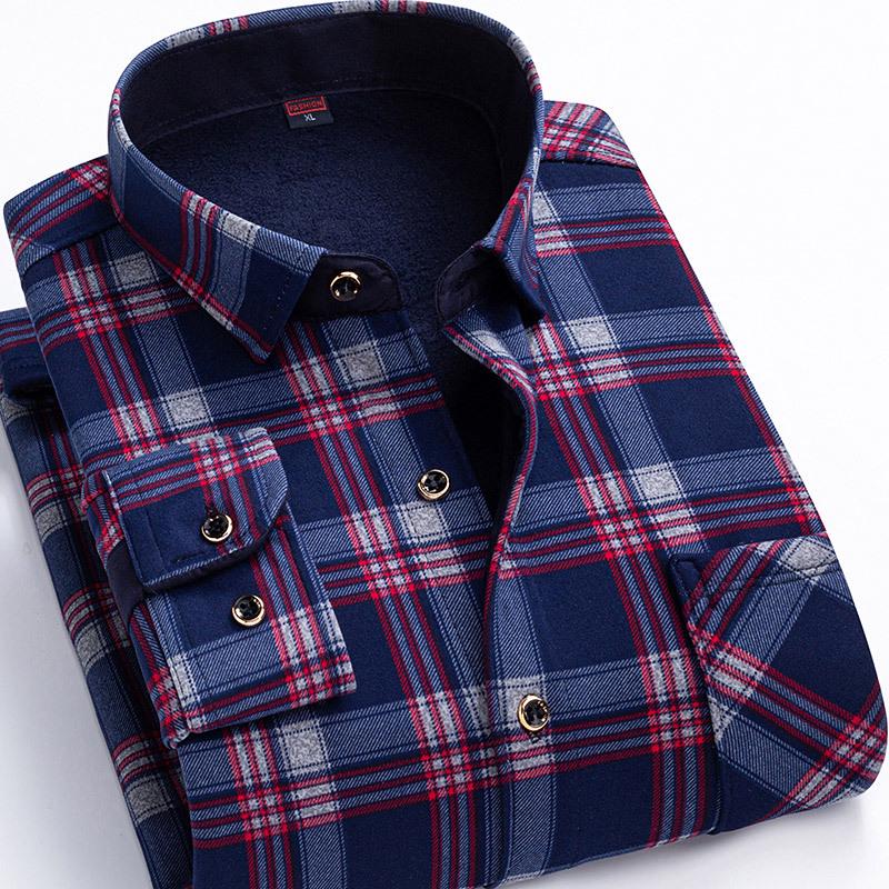 2024 Herren Kariertes Langarm Dickes Warmes Hemd für Herbst und Winter