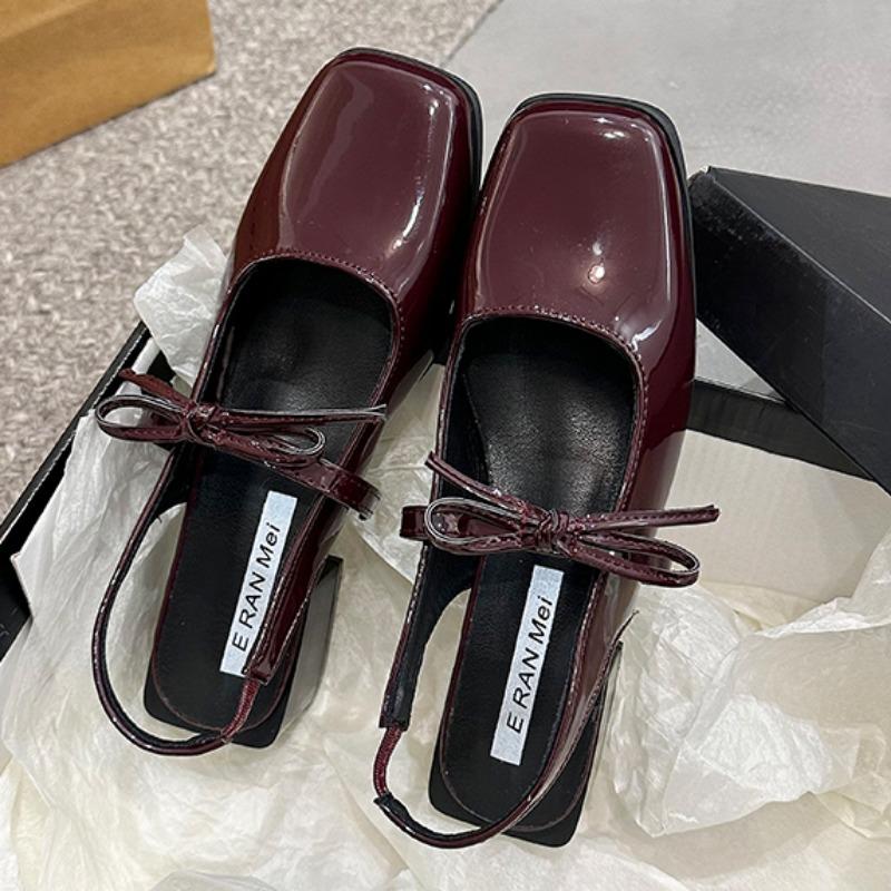 Fashion Spring Baotou Sandals New Square Head Shallow Mouth Butterfly Knot A Word Buckle Strap Anti-slip Wear Thick Heel Shoes