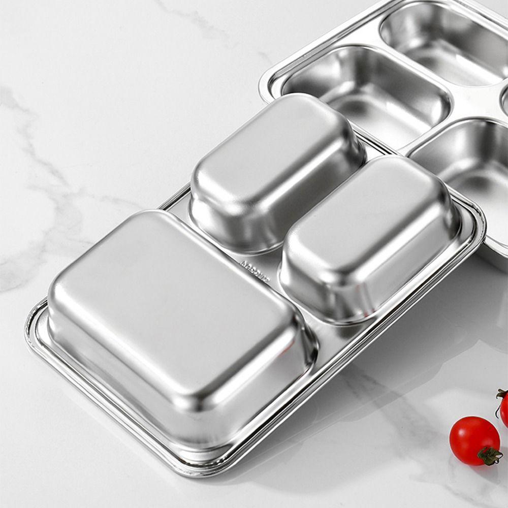 with Lid Divided Lunch Box Stainless Steel Fast Food Plate Lunch Container Kitchen Tableware