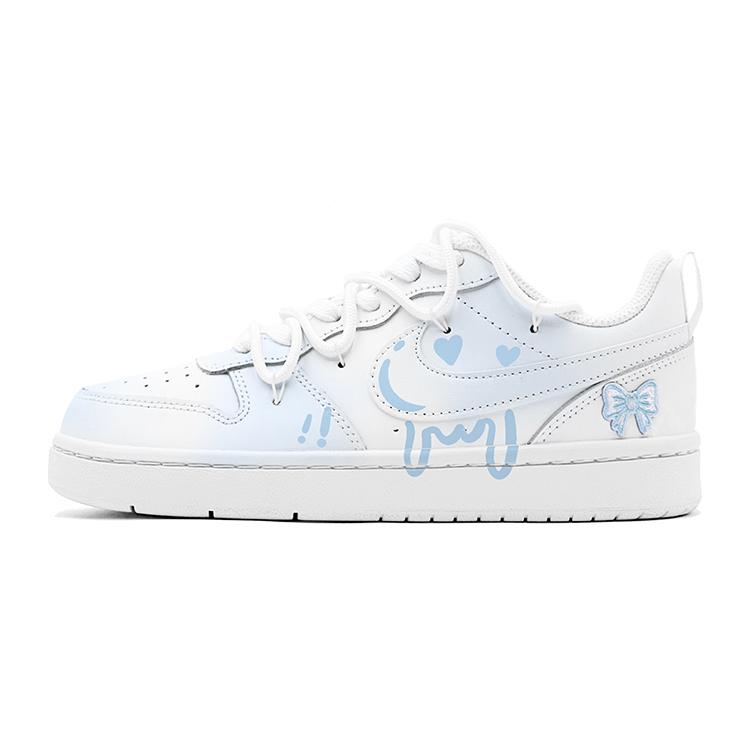 Nike Court Borough Ice Blue Heart Low top Skateboard Shoes Women's Blue White BQ5448-100(TeamS-S-BOX)