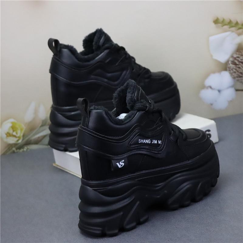 Fashion 12CM New Synthetic Leather Plush Winter High Brand Autumn Spring Daddy Tide Warm Platform Fashion Comfy Hidden Heels Shoes