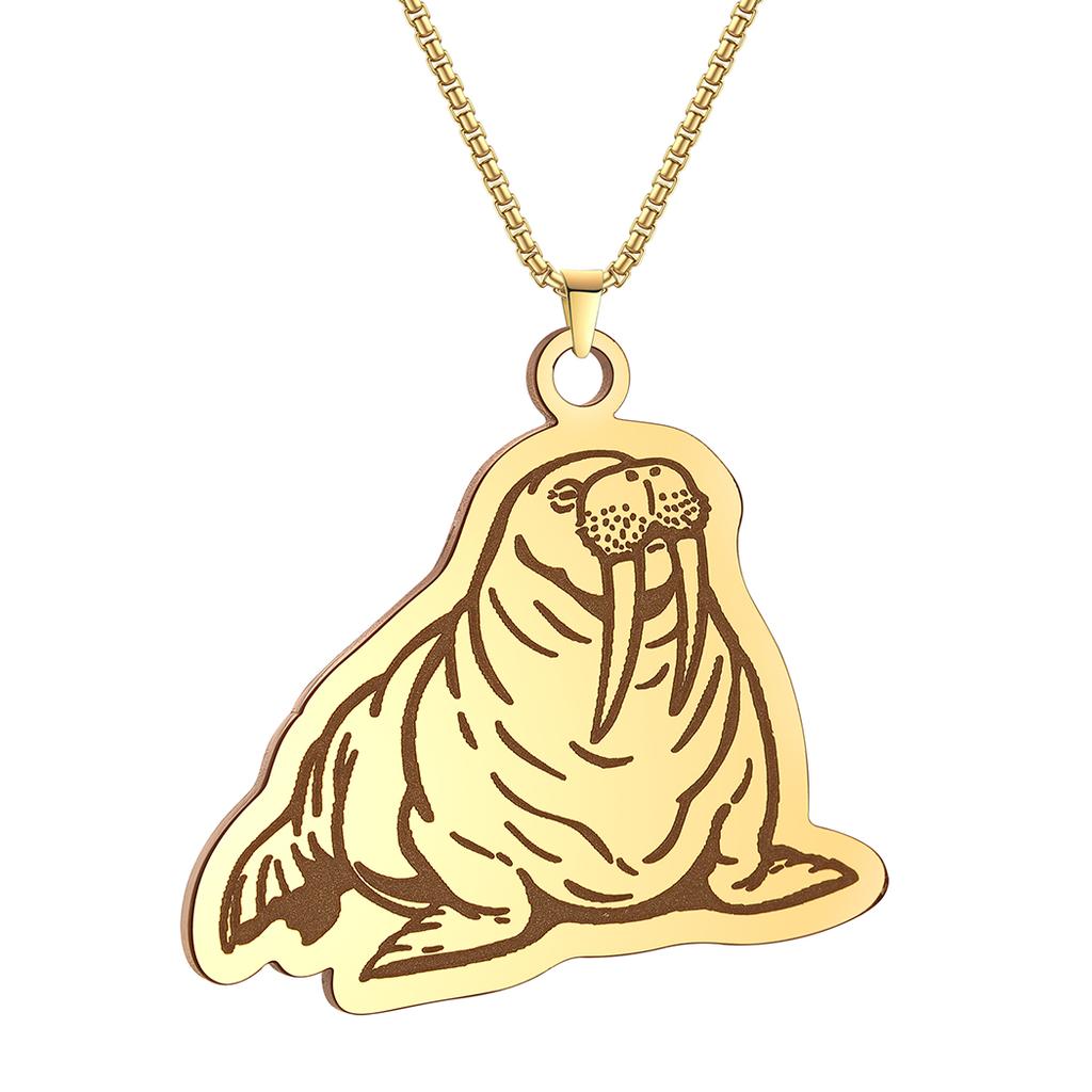 Kinitial Chubby Pacific Walrus Necklace For Men Women Stainless Steel Necklaces Chain Sea Animal Male Necklace Jewelry Gifts