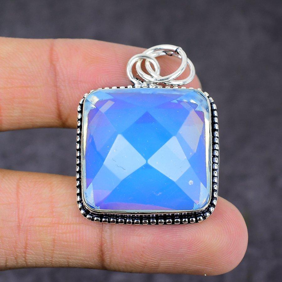 Milky Opal Gemstone Handmade 925 Sterling Silver Jewelry Pendant 1.77" A5C30
