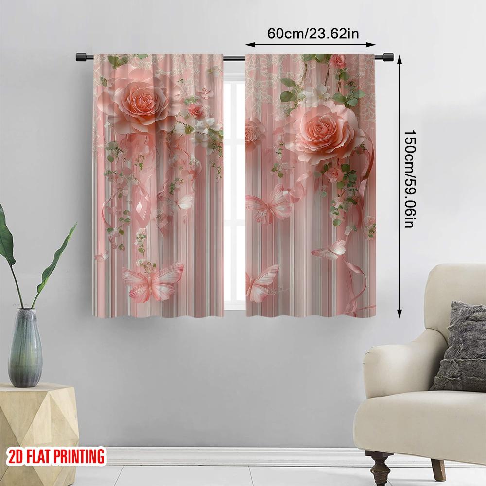 2pcs Window Treatment Curtains Floral Butterfly Fabric,Without Electricity Family Party Use for All Occasions