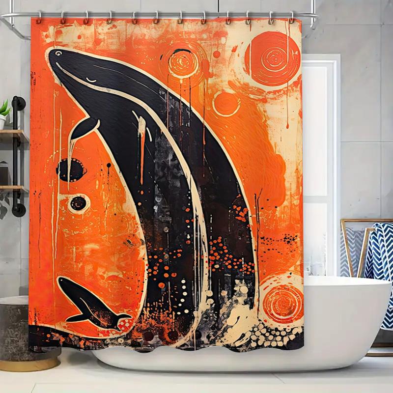 

Stylish Bathroom Decor Shower Curtain with Whimsical Sea Life Artwork Orange and Black Splash Print for Wet Spaces. 90x180cm