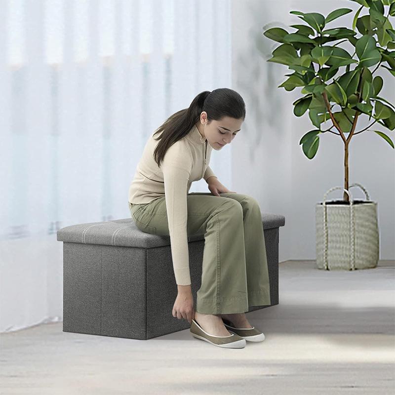 Foldable Fine Linen Fabric Storage Stool: Multi-functional Seat & Shoe Changing Box.