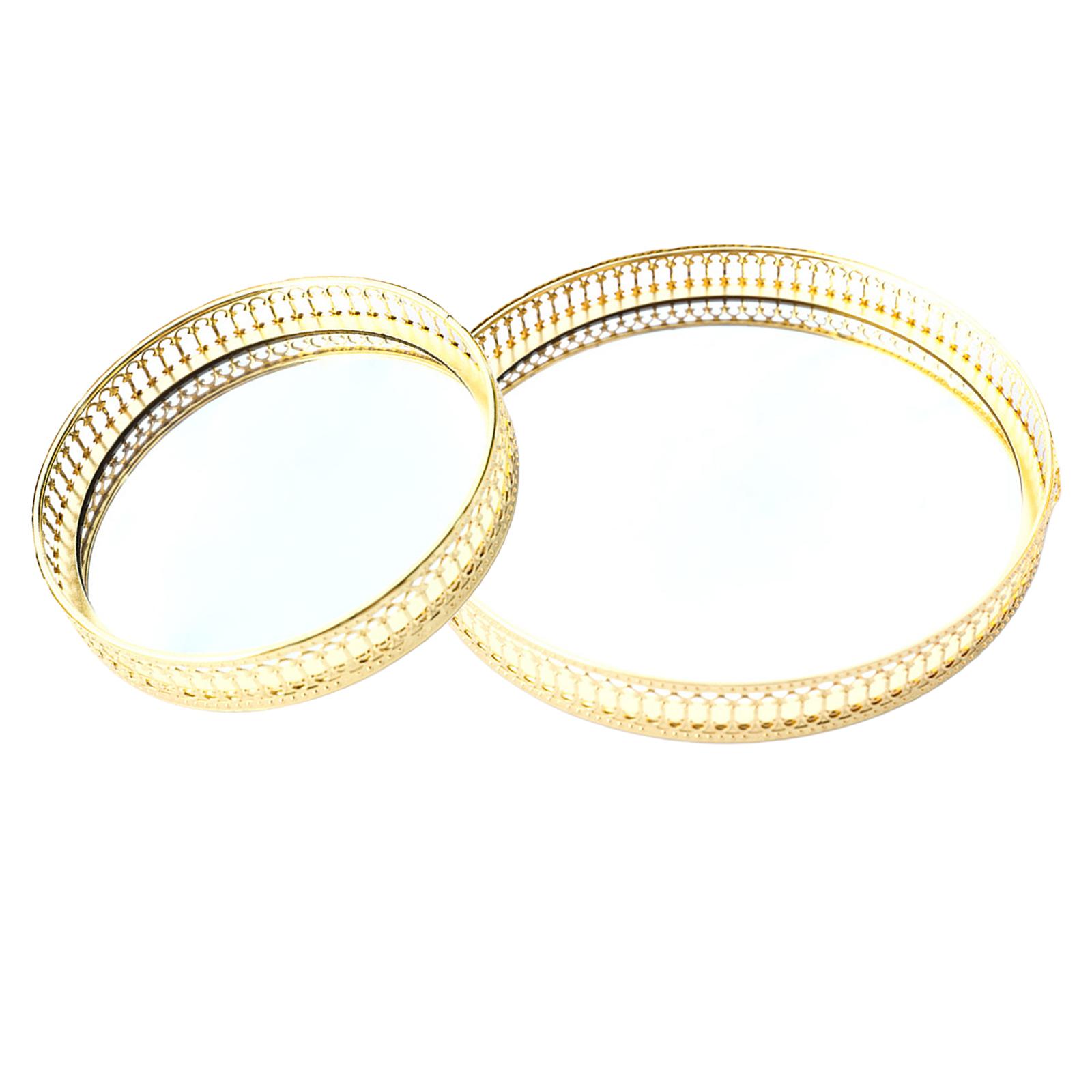 

Metal Round Serving/Dressing Table Decorative Tray With Mirror Glass Base 17.5cm