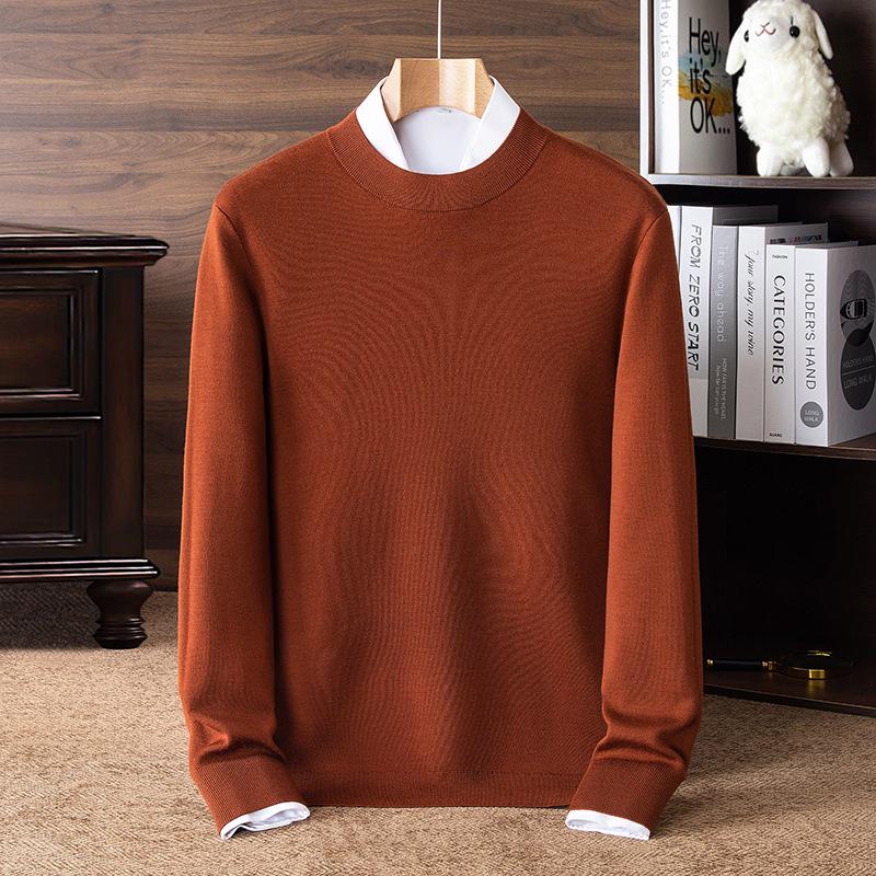 Men's 100% Pure Wool Half-High Neck Sweater, Machine Washable, Thick Base Layer - 2025 Autumn/Winter New Style