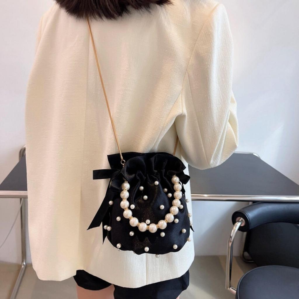 Harujio Drawstring Bag, Shoulder Bag, Party Bag, Women's, Handbag, Pearl Pouch, Yukata, Small, Stylish, Cute, Perfect for Weddings, Occasions,