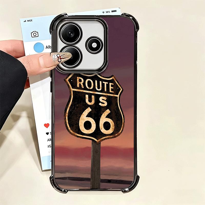 America Route 66 Plating Phone Case For Xiaomi Poco X5 X6 X7 X8 Pro Max F8 Ultra F7 M8 M7 M5S Redmi 15C 15 14C 13C 13 X3 12C F6