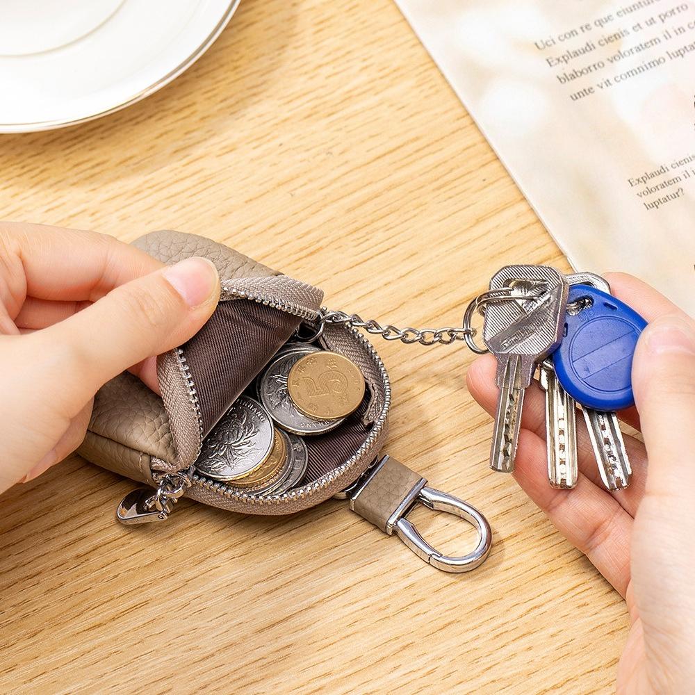 Echtes Leder Mini Geldbörse Reißverschlusstasche Rindsleder Münzbörse Schlüsseltasche