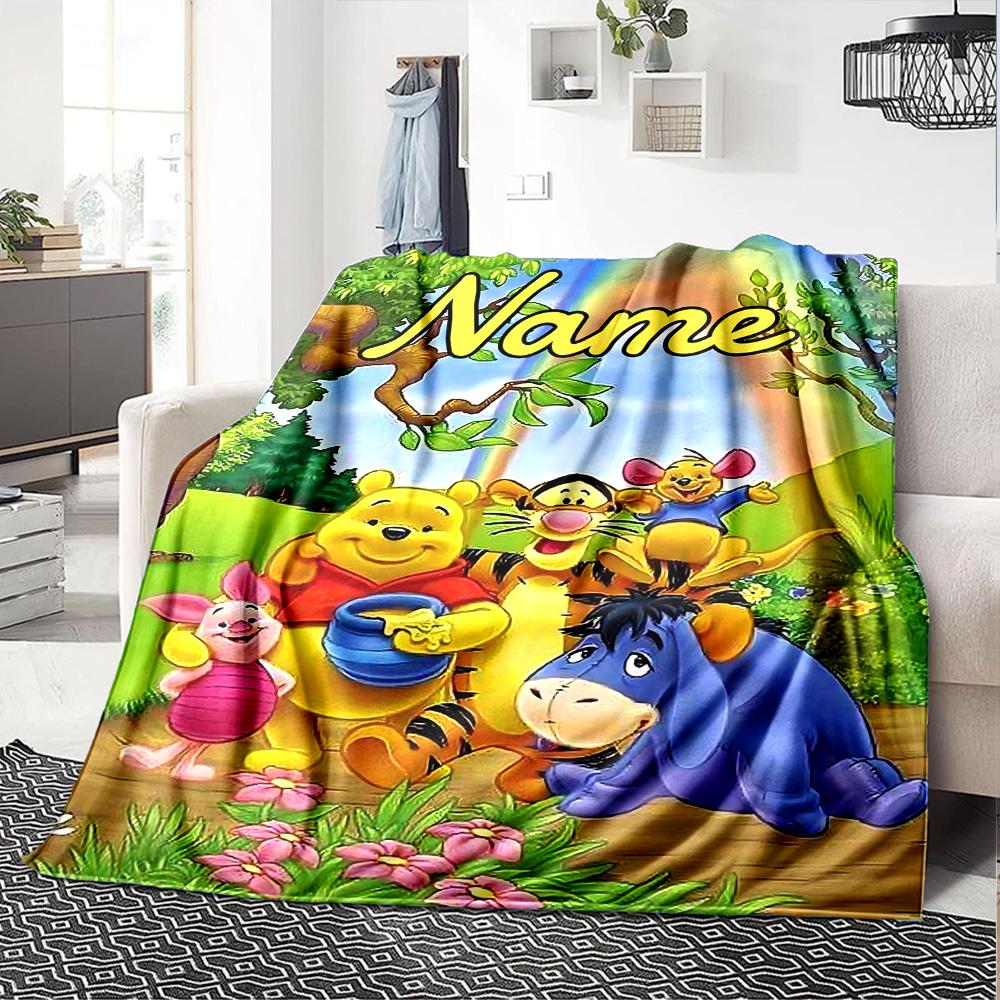 Custom Name Winnie Pooh Adventure flannel Blanket for Super Soft Cute Comfort Blanket for Travel Bedding Couch Sofa Blanket
