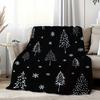 1pc Cozy Christmas Snowflakes Printed Throw Blanket - Soft Flannel Retro Black & White Snowflake & Pine Tree Design - All-Season