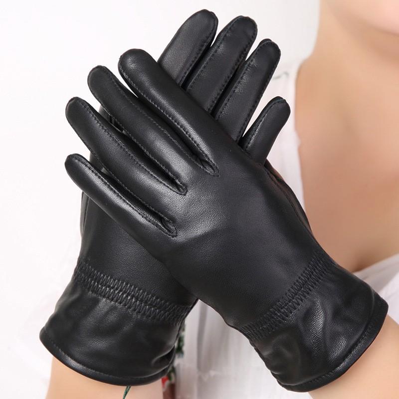 Womens Genuine Sheepskin Gloves Winter Warm Fleece Lined Rabbit Trim Cycling Driving