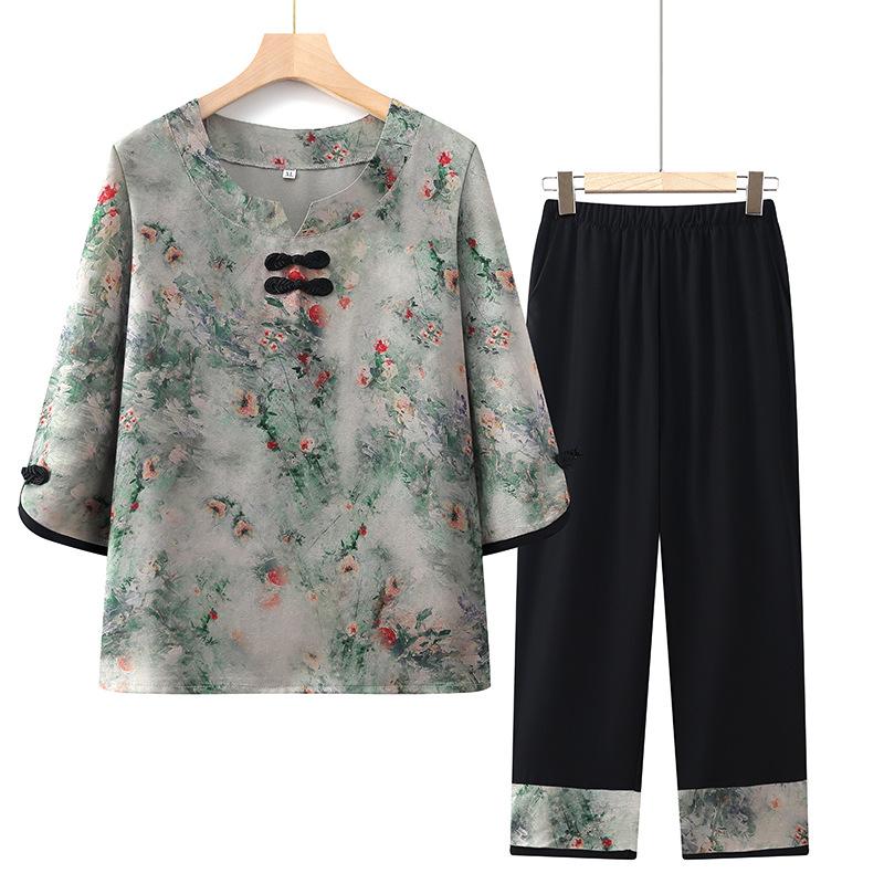 Elderly summer women's clothing summer short-sleeved suit elderly clothes thin new style