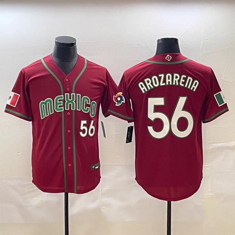Mens Embroidered Baseball Jersey Short Sleeve Loose Fit Sport Top Mexico Team 56 Green Red