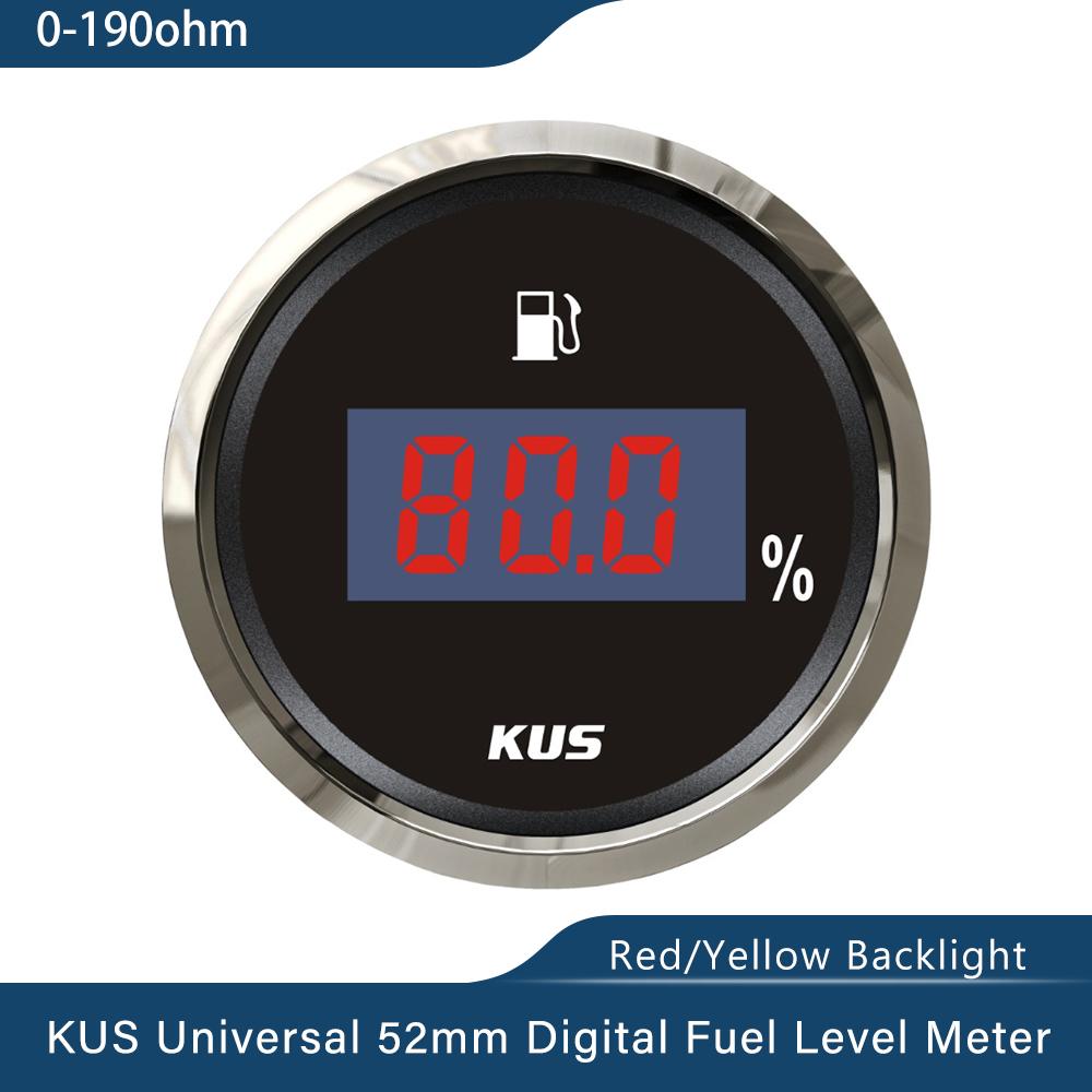 KUS New 52mm Auto Marine Fuel Oil Level Gauge Meter 0-190 ohm 240-33ohm with Red Yellow Backlight 12V/24V for Car Boat