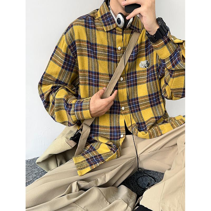 Men's Loose Japanese Long-sleeved Shirt Autumn Plaid Shirt Casual Shirt
