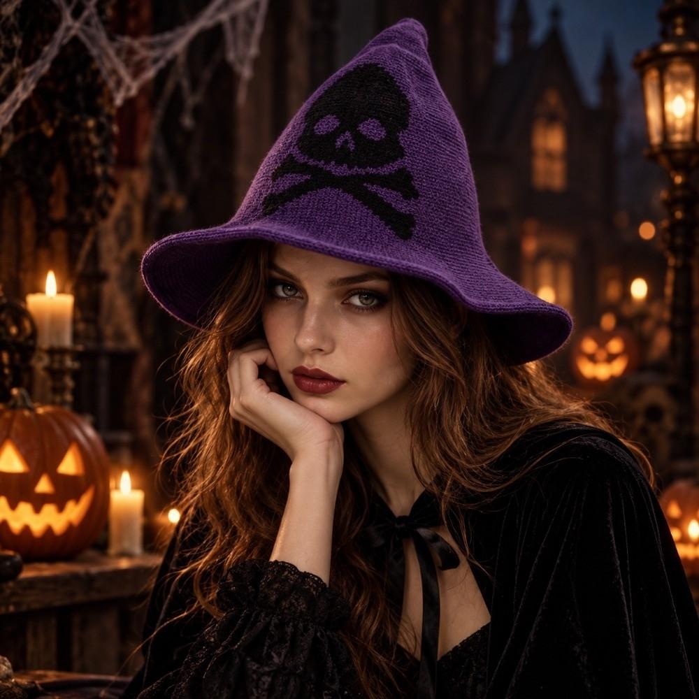 Vintage Witch Hat Halloween Wool Knit Hat Fashion Coseplay Accessories for Women