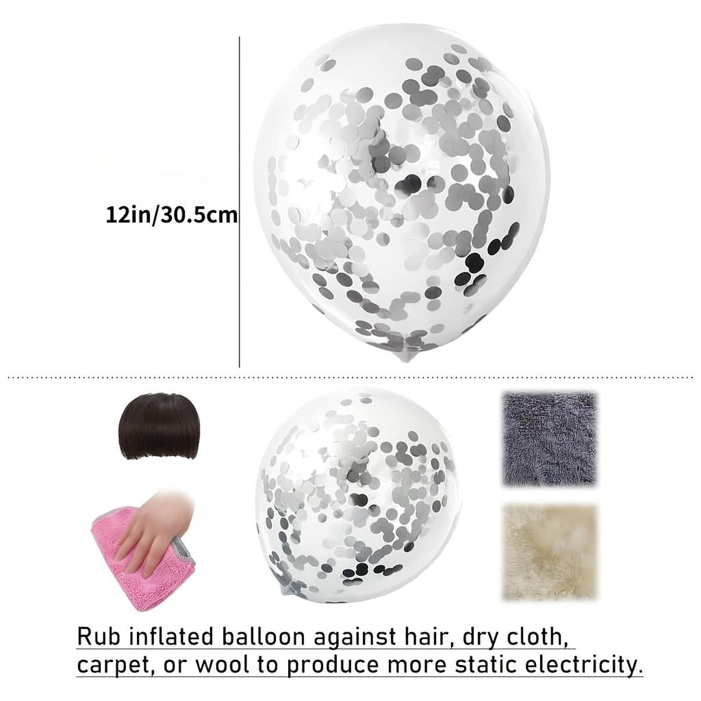25pcs Silvery Foil Confetti Balloons 12 Inch Latex Balloon with Silvery Confetti Inside for Birthday Wedding Party Decorations