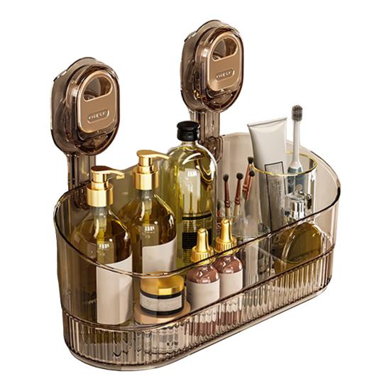 No Drill Bathroom Suction Storage Box Wall-Mounted Storage Shelf Organizer with Drain Hole Removable Clear Shower Caddy for Home Kitchen