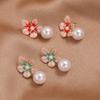 Enamel Oil Painting Gradual Change Flower Earrings Women'S Retro French Temperament Pearl Earrings Light Luxury Niche Versatile Ear Jewelry