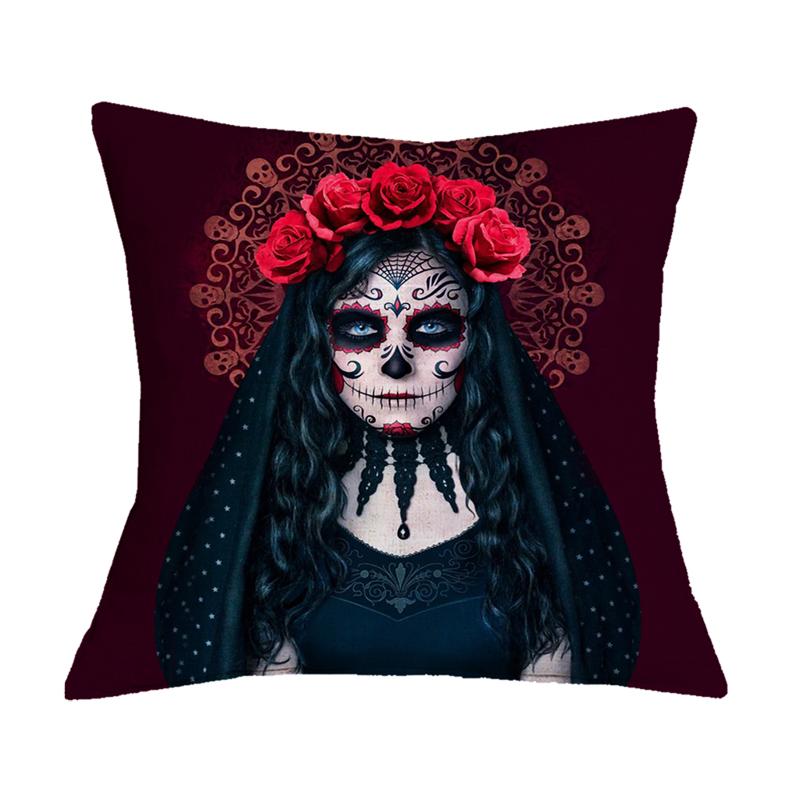 Undead Flower Skeleton Print Pattern Cushion Cover for Home Living Room Sofa Decoration Square Pillow Cover