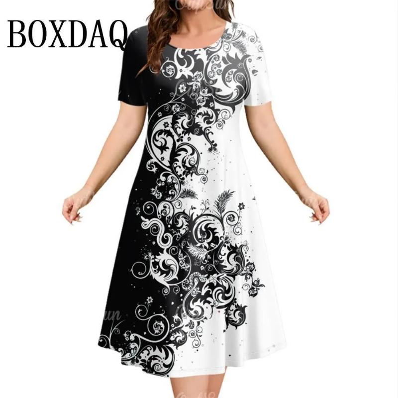 Patterns Women Mini Dresses Summer Short Sleeve Printed Plus Size Casual Comfortable Soft Dress Flower Dress