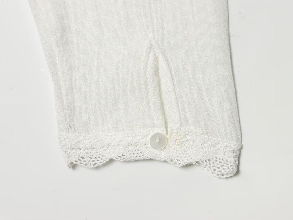 Sweet Women's Embroidered Gauze Blouse with Hollow-Out Waist-Cinching Pleated Bandeau
