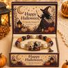 Cute Halloween Themed Gift Stretch Beaded Bracelet with Box, Black Cat Pumpkin Ghost Stylish Wrist Accessory for Parties Crow Witch Hat/Moon