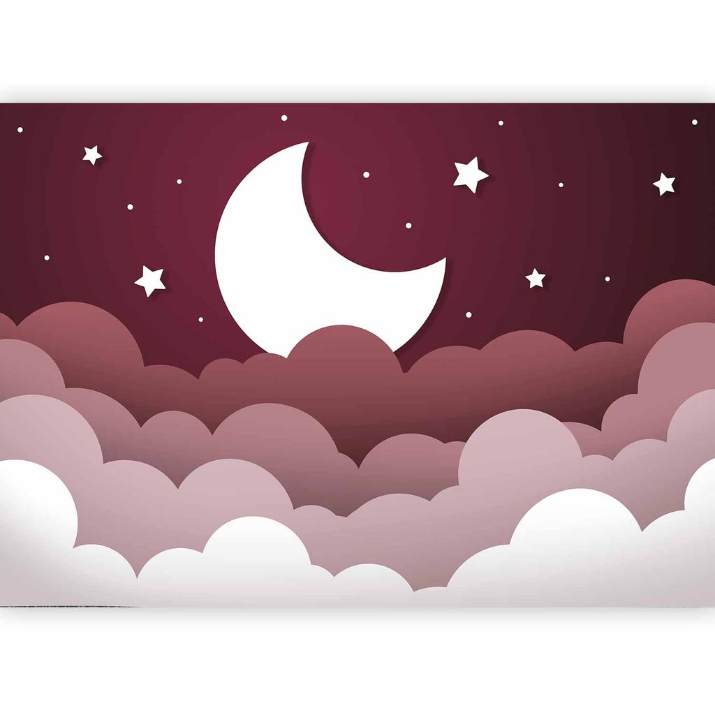 Wallpaper - Moon Dream - Clouds On A Burgundy Sky With Stars For Children