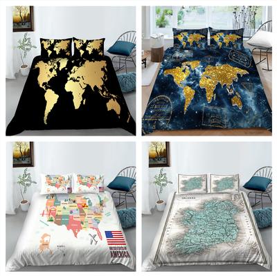 3D Map Pattern Bedding Single Double Bed Full Size Personalized Printed Pillowcase and Quilt Cover 2 or 3 Comfortable Home Decoration