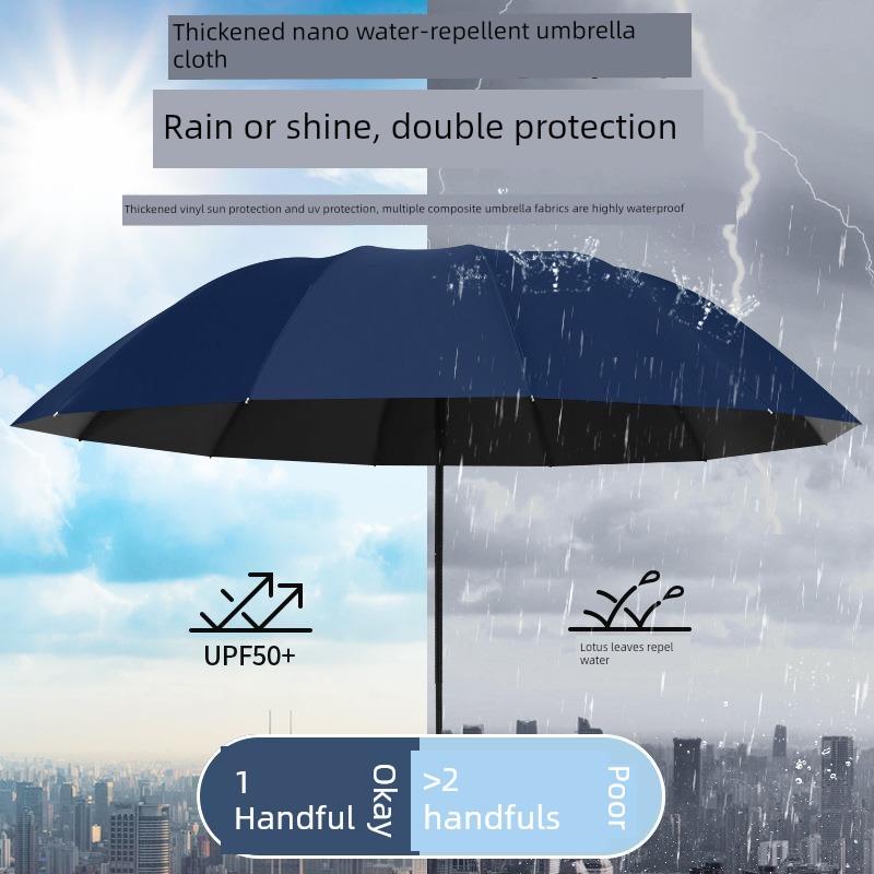 Twelve-Rib Extra-Large Dual-Purpose Manual Folding Umbrella for Men and Women, Business Sun Protection Sunshade Umbrella