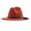 Autumn and winter woolen top hat British style classic flat edge jazz hat fashionable versatile women's hat metal buckle feather hat