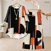 Women Plus Size Printed Two Piece Set Round Neck 3 4 Sleeve High Low Top And Wide Leg Pants