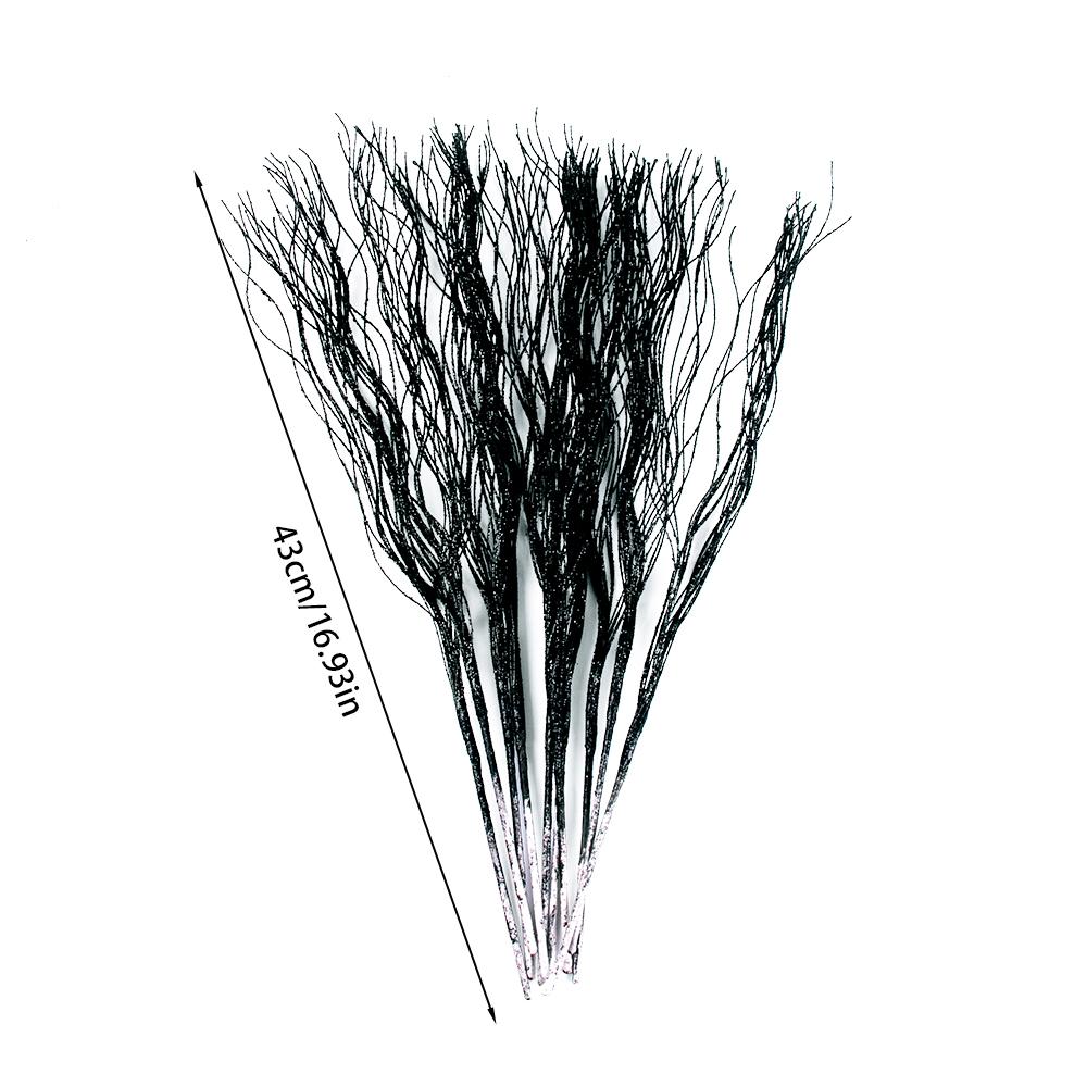 Halloween Black Artificial Curly Willow Branches Decorative 3D Bat Stickers Glittery Faux Branch Sticks Halloween Party Decor