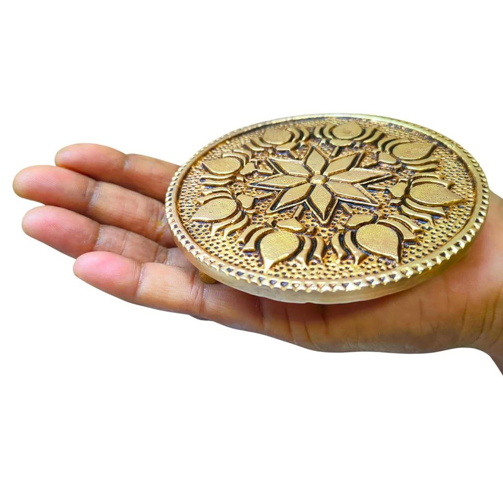 Antikt Rund Chowki | Pooja Chowki Rund Mässing, Guld Färg, 1 Styck